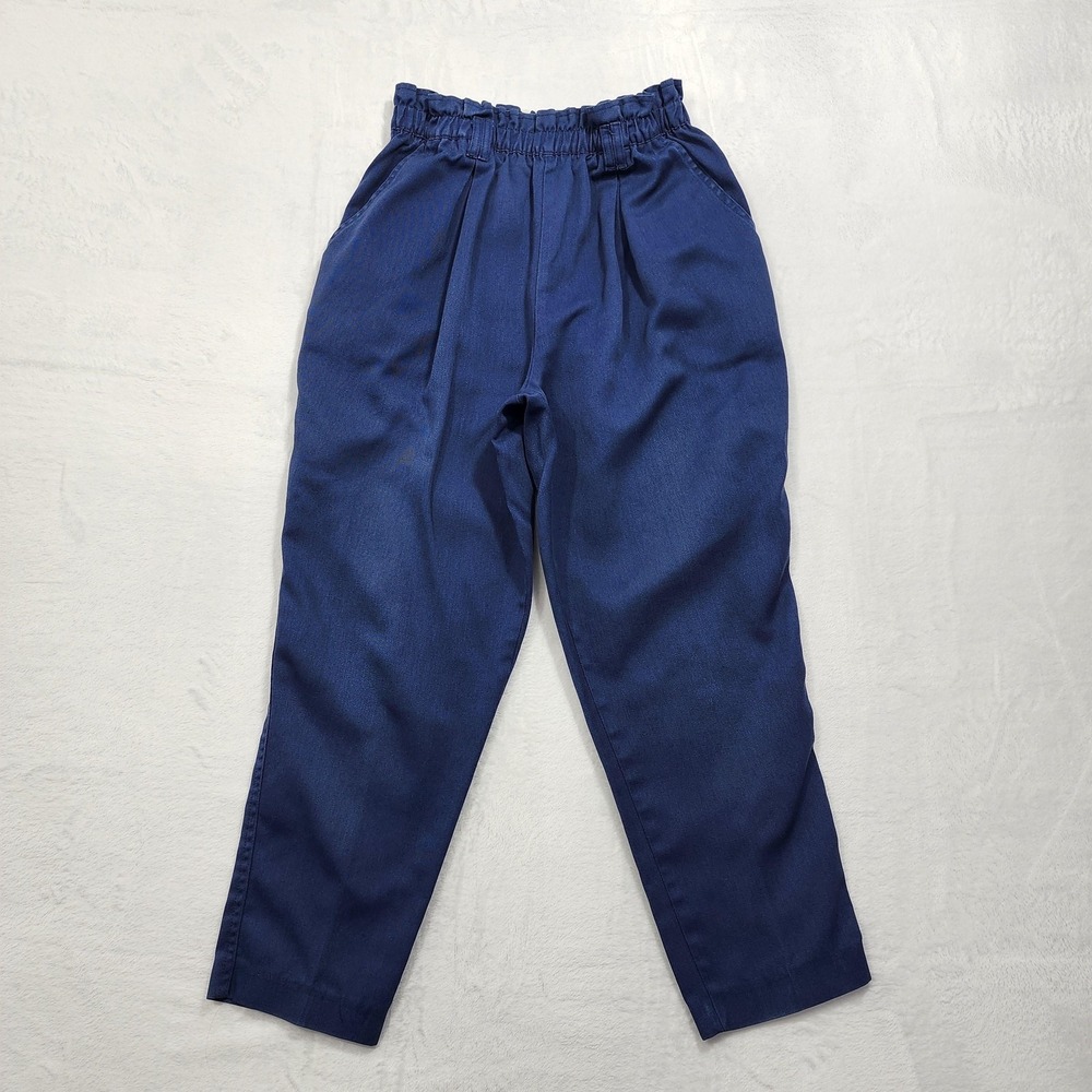 Vintage Jamie White Pants Womens S Blue Paperbag Tapered Pull On Twill Casual